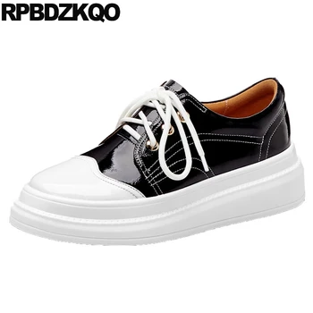 

Size 35 Casual Women Platform Black Wedge Thick Sole Patent Leather Red Muffin Elevator Creepers Harajuku Wide Fit Shoes Ladies