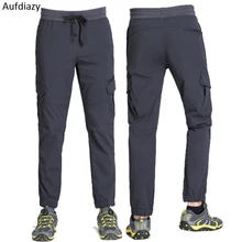 Aufdiazy мужские быстросохнущие стрейч водонепроницаемые мульти карманные походные уличные штаны выдвижной талии ноги укороченные брюки JM115