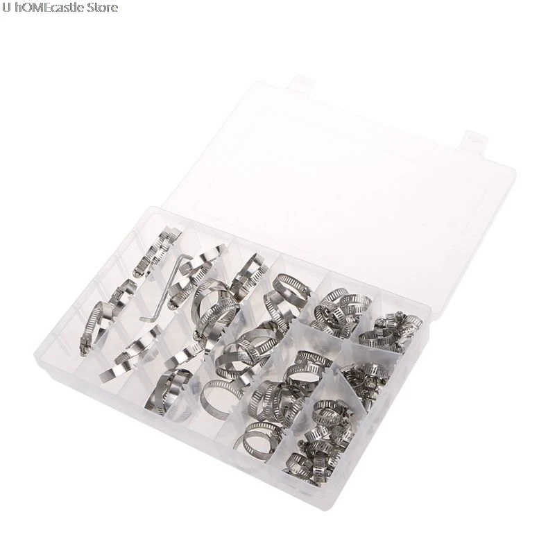 

Stainless Steel Single Ear Hose Clamp, 80Pcs Crimp Hose Clamp Assortment Kit Ear Stepless Cinch Rings Crimp Pinch Fitting Tools