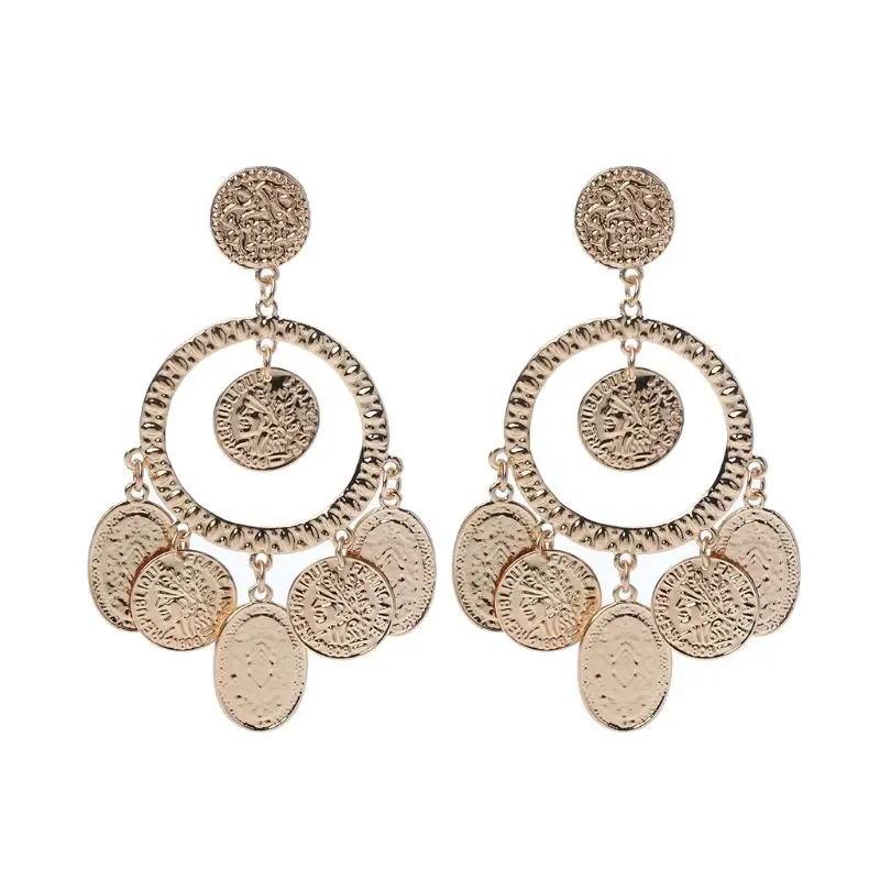 

9.5 X 2.4 cm Tribal Rare Coins Big Hoop Banjara Kuchi Belly Dance Boho Gypsy Dangle Earrings