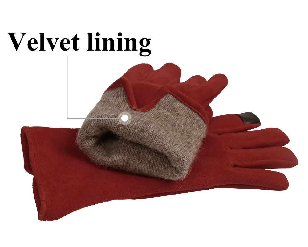 New high-end luxury winter female deerskin gloves outdoor cycling driving finger touch screen gloves friends party warm gloves