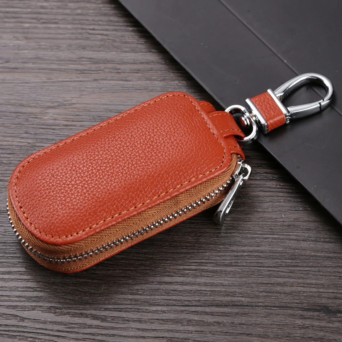 ETya натуральная кожаный брелок для ключей, брелок для ключей для мужчин Организатор ключей экономки Для женщин брелок чехлы кейс на молнии сумка - Цвет: Brown