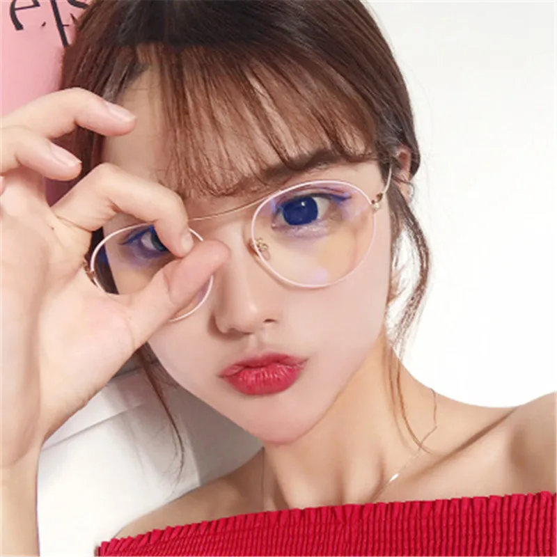 Real Monturas De Gafas Korean Double Beam Metalframes Male Female clear lens Retro Fake no degree Eyewear Metal round glasses Real Monturas De Gafas Korean Double Beam Metalframes Male Female clear lens Retro Fake no degree Eyewear Metal round glasses