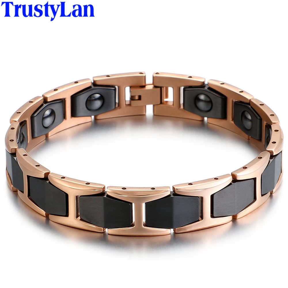 12 мм Широкий магнит для здоровья керамический браслет для пары женские модные золотые мужские браслеты из нержавеющей стали ювелирные изделия