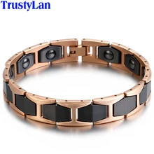 12 мм Широкий магнит для здоровья керамический браслет для пары женские модные золотые мужские браслеты из нержавеющей стали ювелирные изделия