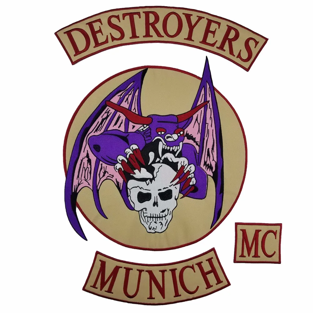 DESTROYERS MUNICH custom free shipping biker motorcycle rider vest back patch Iron-on Embroidery patch DIY cheap price (1)