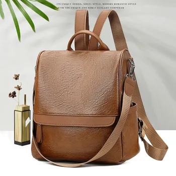 

Waterproof Anti-theft Backpack Soft Leather Shoulder Bag for Adults Teen New