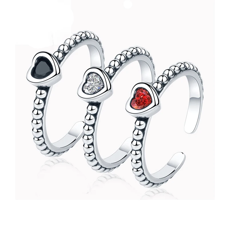 

New 3 Colors 100% 925 Sterling Silver Ring Love Heart Romantic Finger Ring for Women Wedding Jewelry bague 98574d