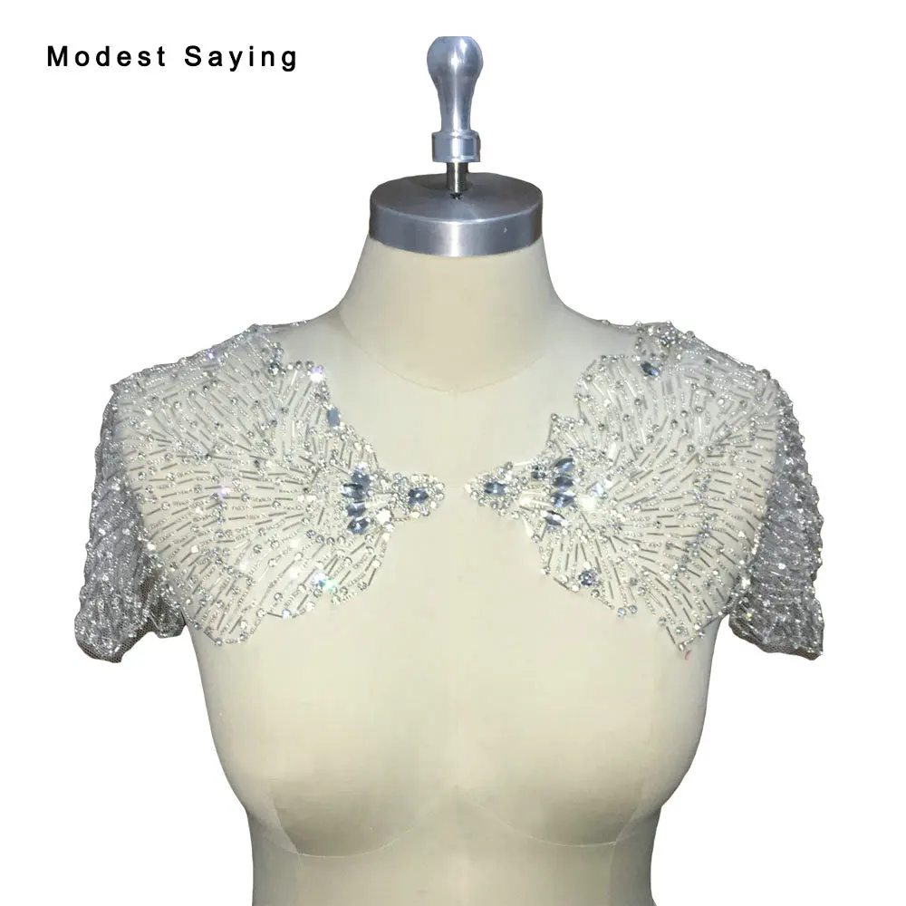 Real Photo Marverlous Luxury Silver Bridal Capes Shrugs Rhinestone Sparkly Crystal Shawl Beaded Wedding Boleros Accessories L2