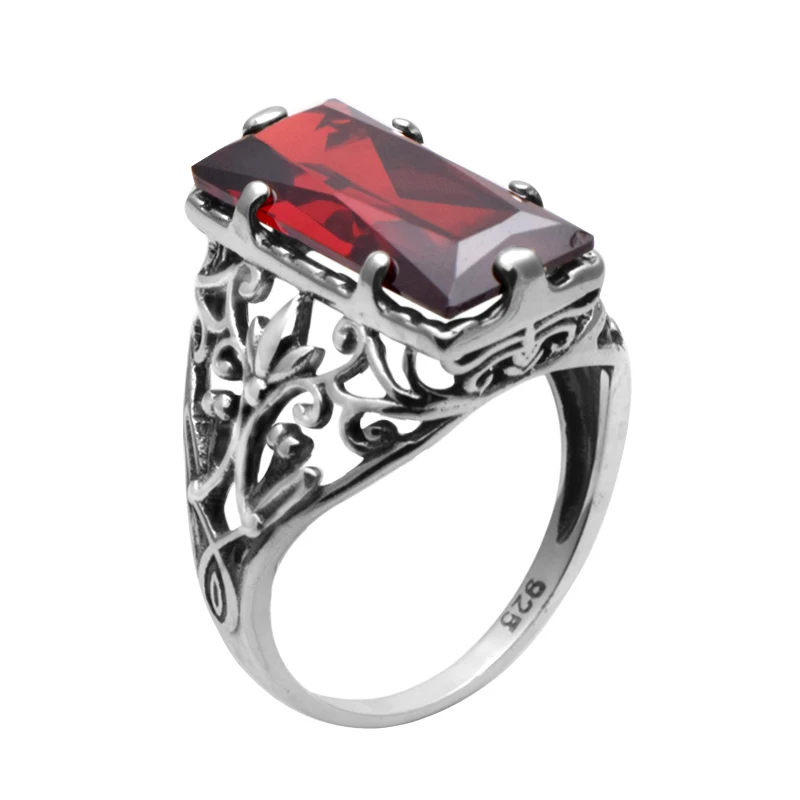 Szjinao Jewelry Victoria Sterling-Silver-Jewelry Garnet 925 Sterling Silver Rings for Women Wedding Rings Free Box