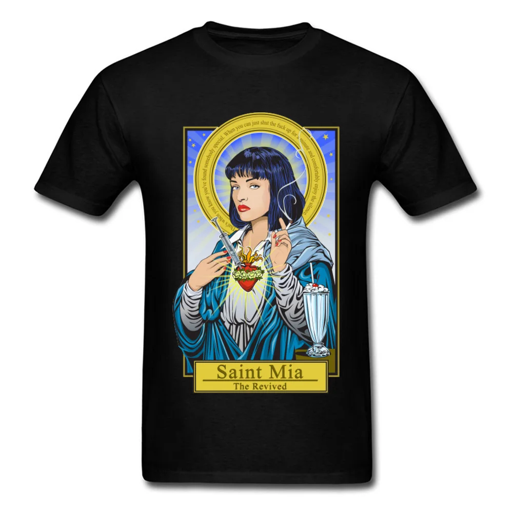 saint-mia-pulp-fiction190618 Print Tops Shirts Short Sleeve for Men Cotton Labor Day Crew Neck T Shirt Casual Tops Shirts Newest saint-mia-pulp-fiction190618 black