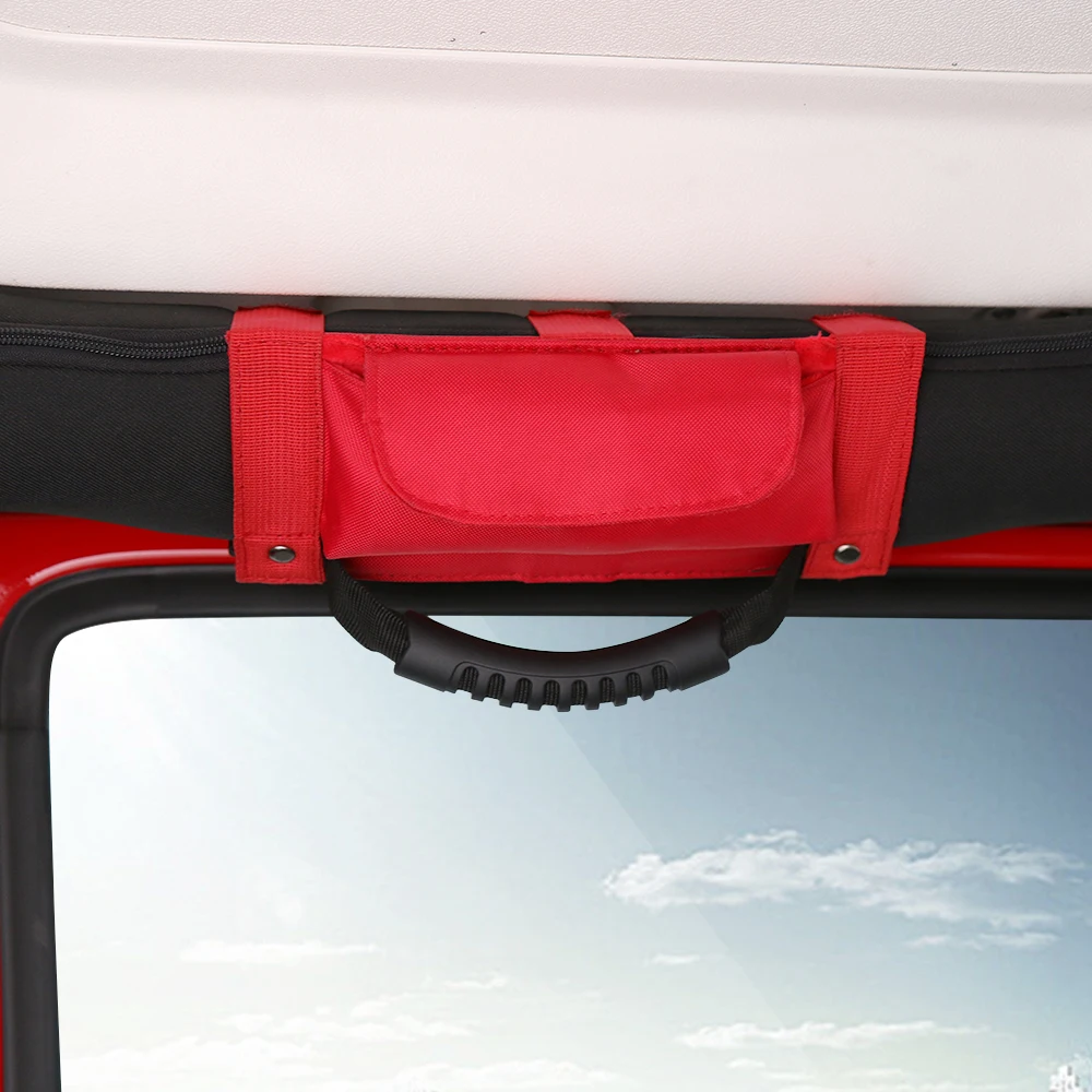 SHINEKA Car Roll Bar Grab Handle with Sunglasses Holder Storage Bag Armrest Pouch Bag Accessories for Jeep Wrangler CJ TJ JK JL