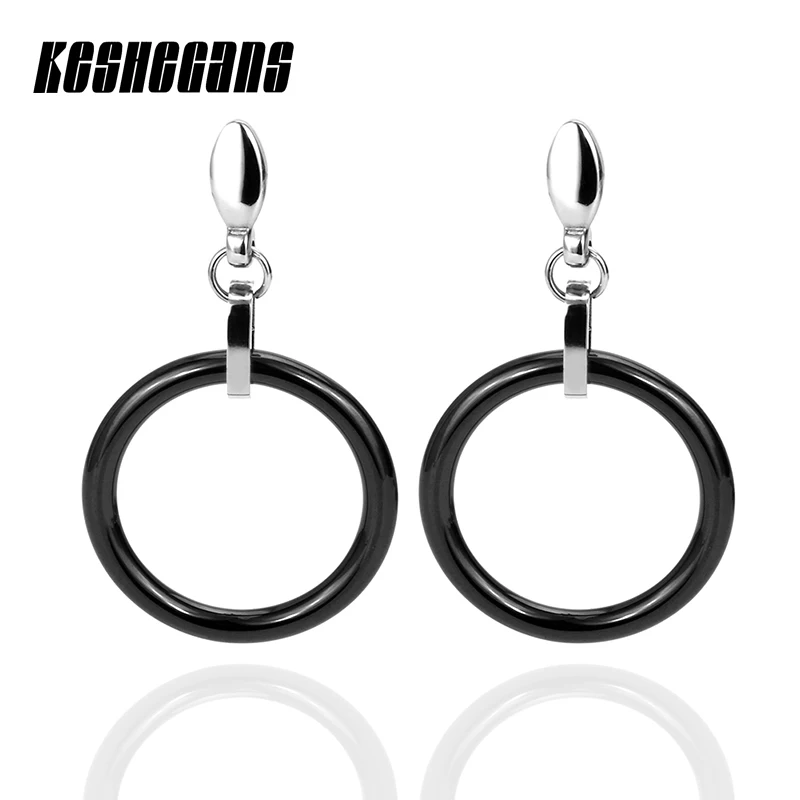 

New Fashion Simple Round Ceramic Drop Earrings Black White Color Stainless Steel For Women Party Geometric Round Circle Jewelry