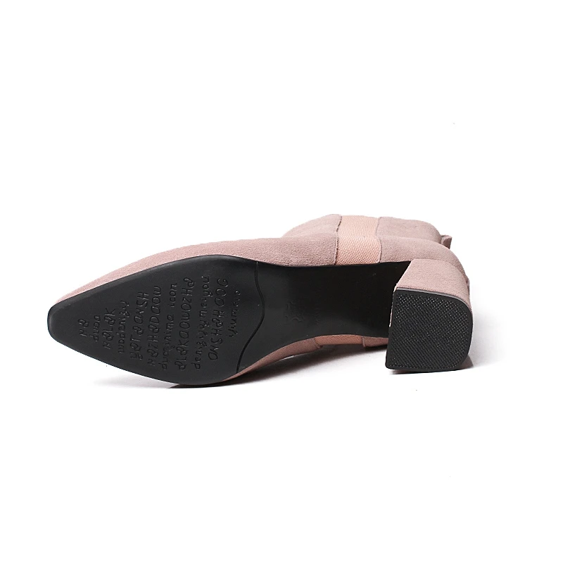 Black khaki Taille Bout Épais Femme pink 39 Bottines Med 34 Vache Cr1651 Noir Talons Courtes Causal D'hiver Chaussures Enmayer En Daim Pointu FT13KlJc