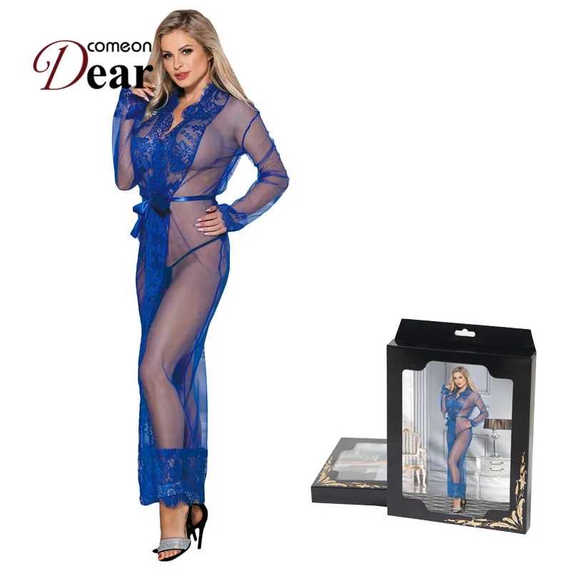 Comeondear Sexy Lingerie Robe Dress For Women Underwear Sexy Hot Plus Size Sleepwear Sex Costume Mesh Babydoll Long Gown RT80507