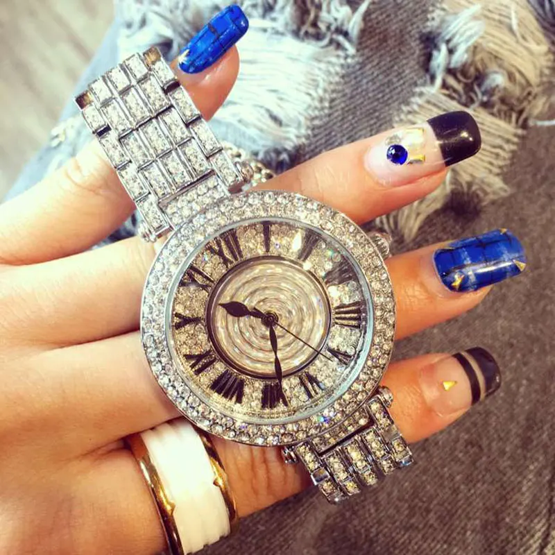 

Rotating Flower Big Dial Wristwatch Women Dress Rhinestone Watches Fashion Casual Quartz Watch Luxury Brand relogio feminino