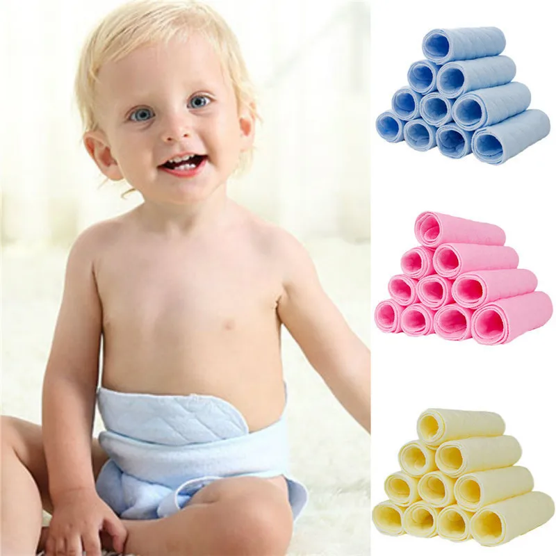 

10pcs/Set 3-layer Cloth Diapers Colorful Ecological Cotton Reusable Baby Diapers Washable Breathable Baby Nappies
