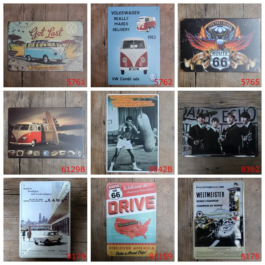 

fashion 20*30cm Route us 66 drive rock band classic bus auto Tin Sign outdoor Wall Art decoration Bar Metal Paintings