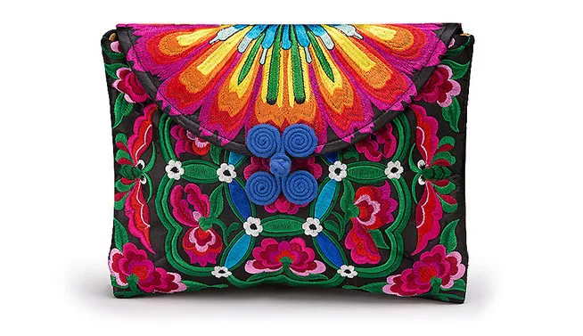 Новые Винтаж вышитые сумки для Дамская Мода бабочка кнопка цвет холст Для женщин клатчи этнических небольшие сумки