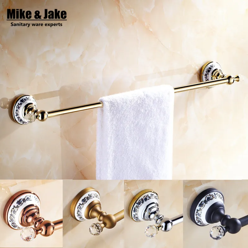 Luxury Golden Crystal Solid Brass 50cm Towel Rail Single Towel Bar