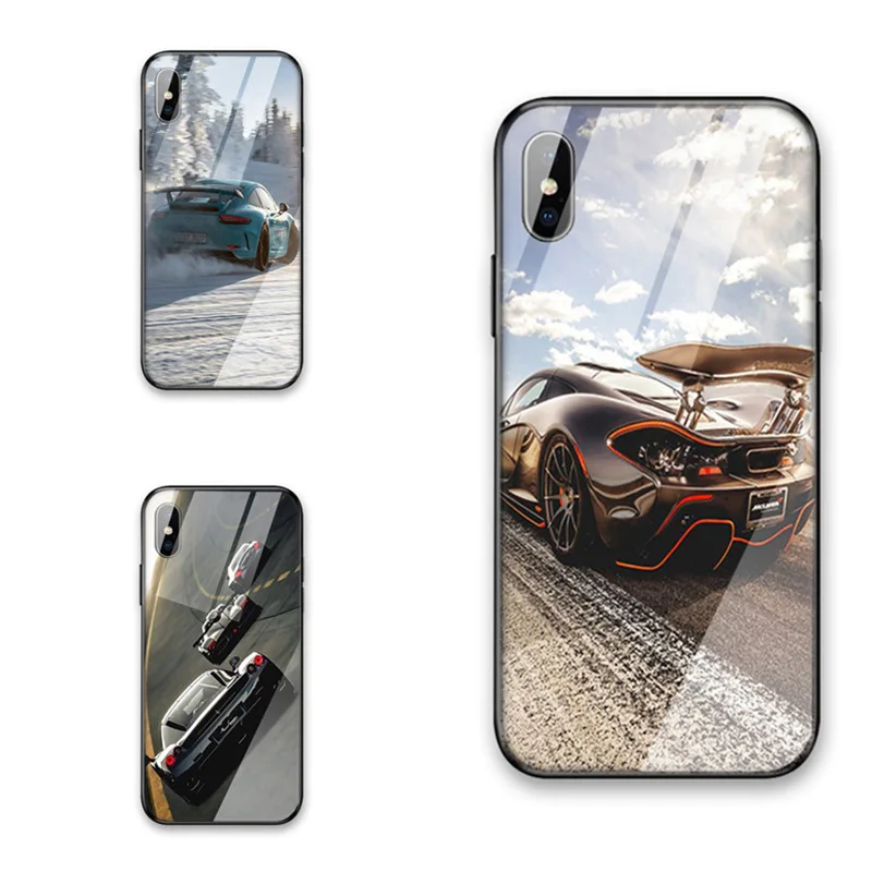 

Luxury Glass black edge Phone Case For iPhone XS MAX XR X 8 7 6 6s Plus 5s Full car Cover Shell Caqa with celular logo