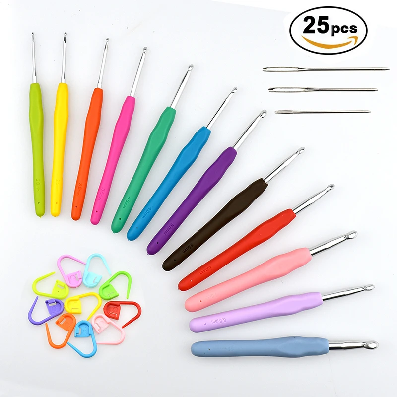 

(8mm - 2mm) Silicone Aluminum Crochet Hooks Knitting Sewing Needles Kit Sweater Clothes Bag DIY Accessory At Random 25 PCs/Set