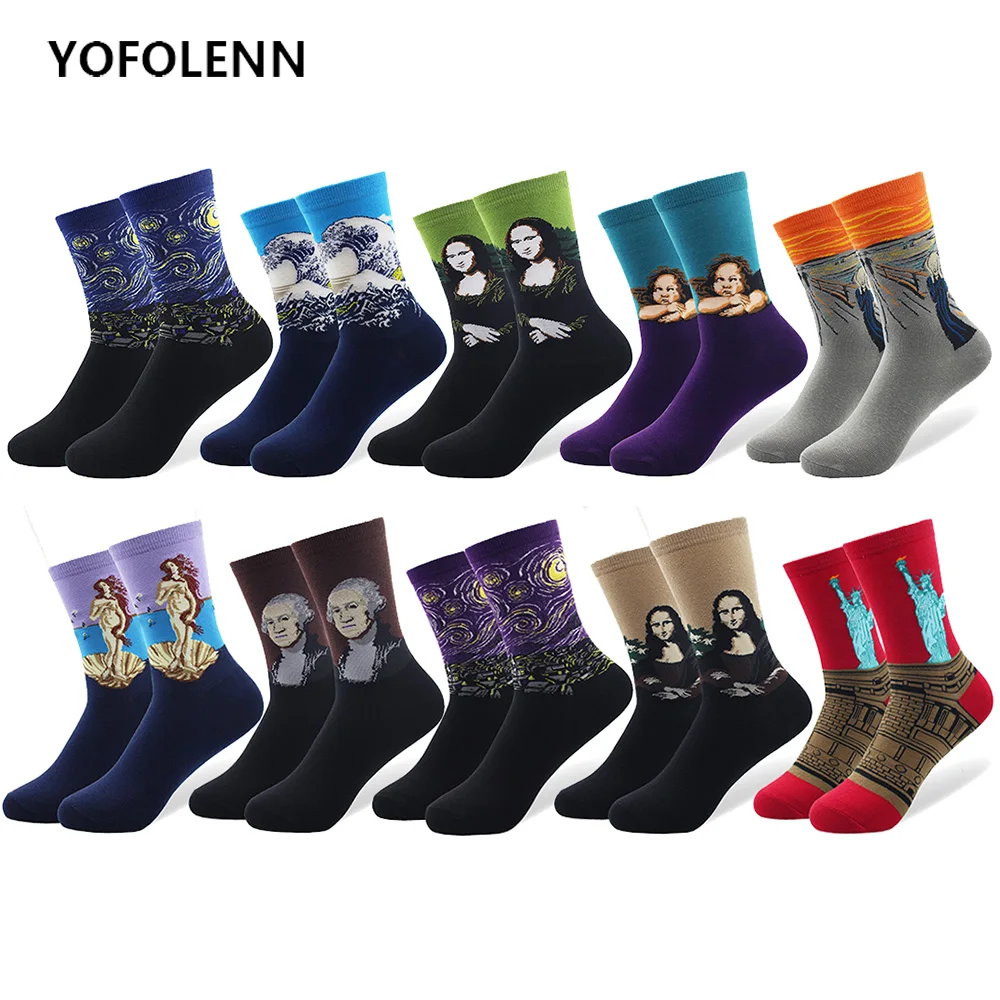 10 пар/лот, художественные носки для женщин, новинка, яркие хлопковые носки Ван Гога, Ретро стиль, масло, всемирно известный рисунок, носки, партия