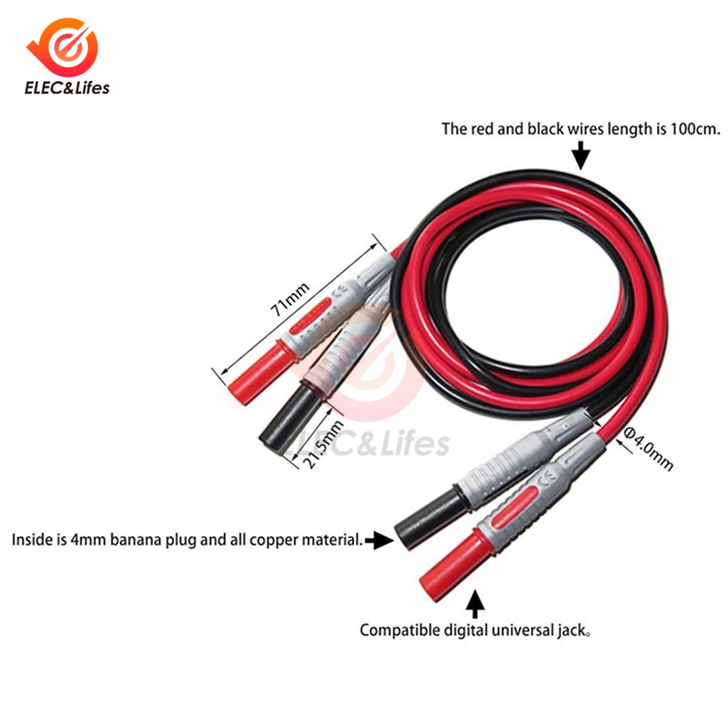 P1032 P1033 Multimeter Test Cable Injection Molded 4mm Banana Plug Test Line Straight to Curved Cable Wire Red and Black