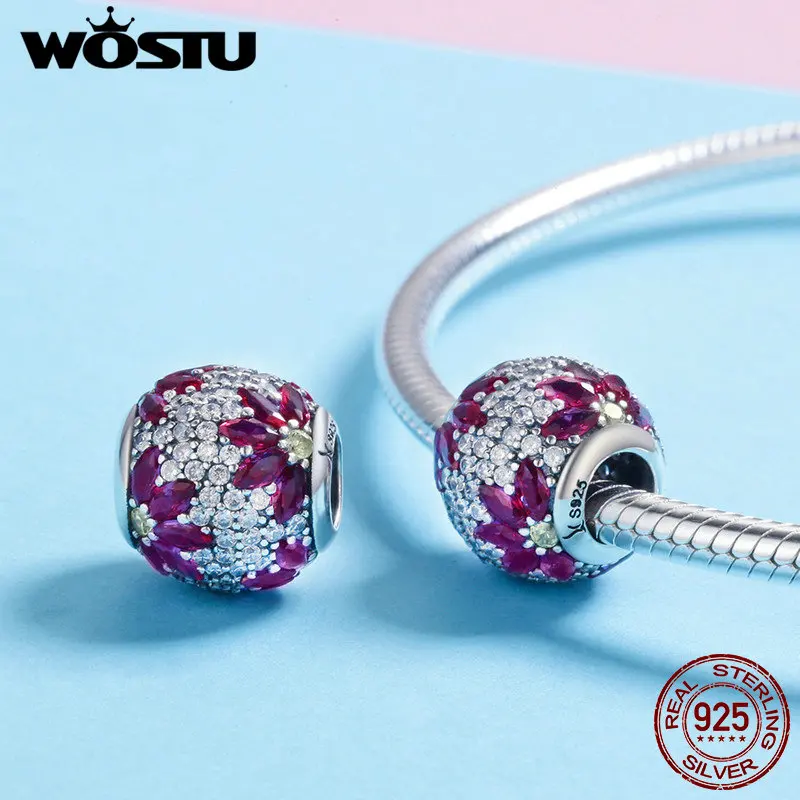 Günstig WOSTU Marke Neue 925 Sterling Silber Dazzling Ahorn Blätter Rot CZ Perlen fit Original Charme Armband Armreif Schmuck Geschenk CQC570