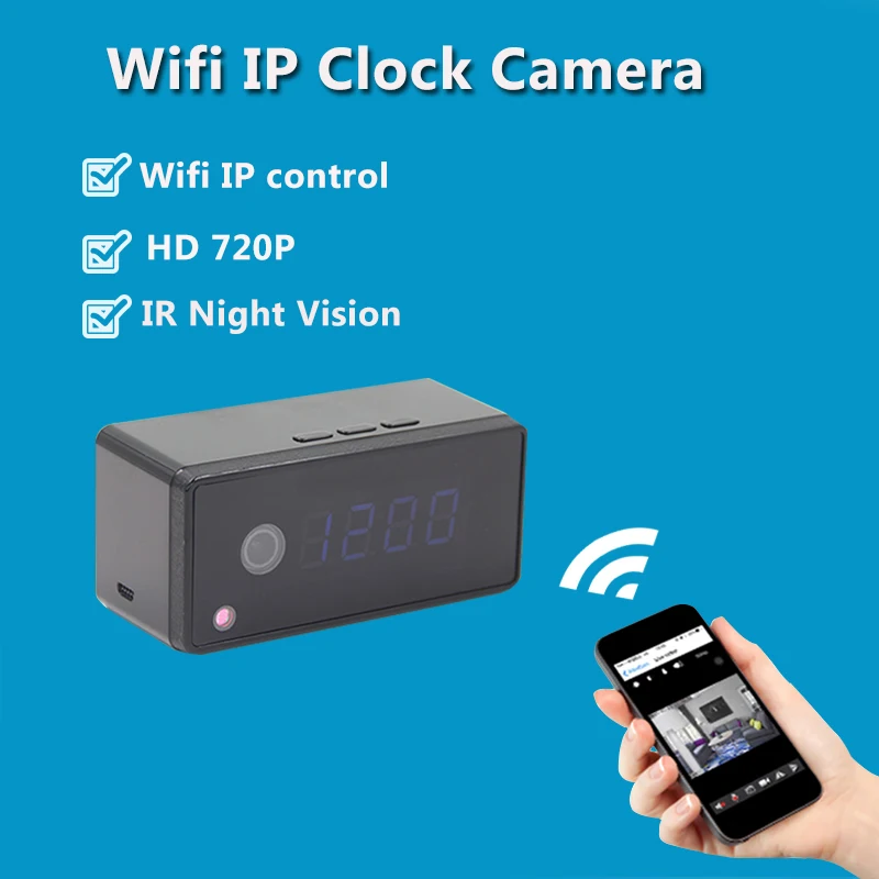 

Wifi IP Mini Camera Alarm Setting Clock Camera Wireless 720P HD Table Clock Camera Infrared Night Vision Mini DV DVR Cam