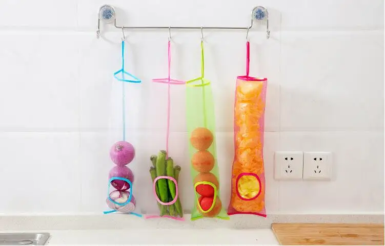 

1PC Kitchen Organizer Mesh Garbage Bags Door Back Trash Rack Storage Bag Holder With Hook Hanging Trash Rack OK 0755