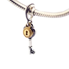 Подходит для бусины Pandora Браслеты этот ключ к сердцу Амулеты с 14 K настоящее золото Серебро 925 пробы-ювелирные изделия