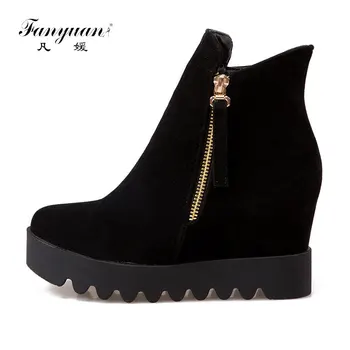

Fanyuan Winter Women Snow Ankle Boots Wedges Heel Zipper Faux Suede Fashion All Match Keep Warm Winter Women Snow Boots Size 43