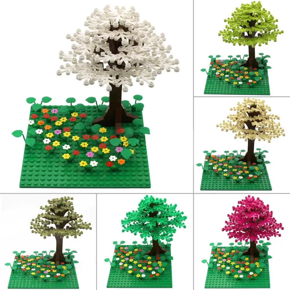 

New Arrival 6 Holes Leaves City MOC Big Green Tree Building Blocks Set DIY Garden Accessories Bricks Kids Toys Gifts