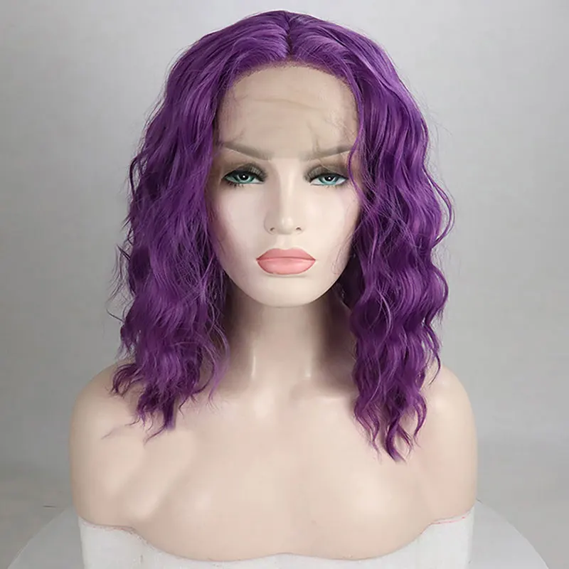 Bombshell фиолетовый свободная волна короткий боб синтетический парик фронта шнурка бесклеевая термостойкая волоконная волосы средний пробор для белых женщин