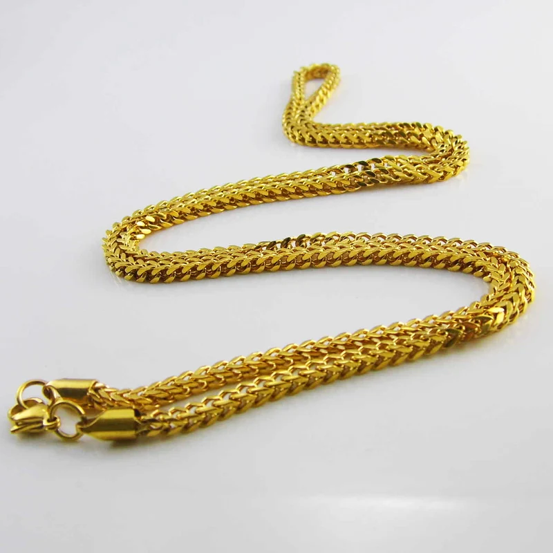 

3 mm Wide 28 Inches Long Franco Chain Stainless Steel Wheat Chain Cool Gold Necklace Men's Jewelry