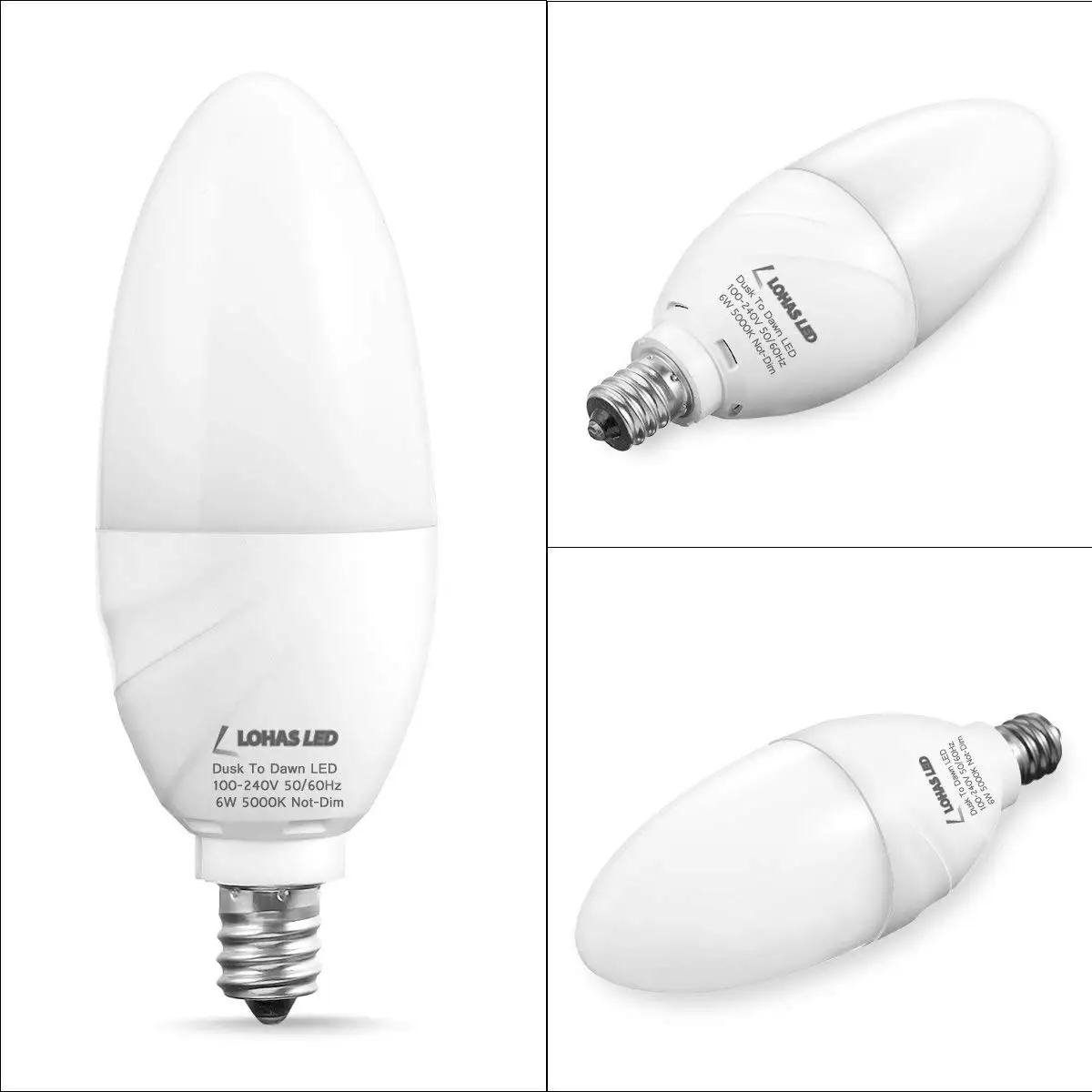 Светодиодный лампочки E12 Сенсор канделябры От заката до рассвета 6 Вт(60 W эквивалент) дневной белый 5000 K ночь светодиодная лампа Bulb-2Packs