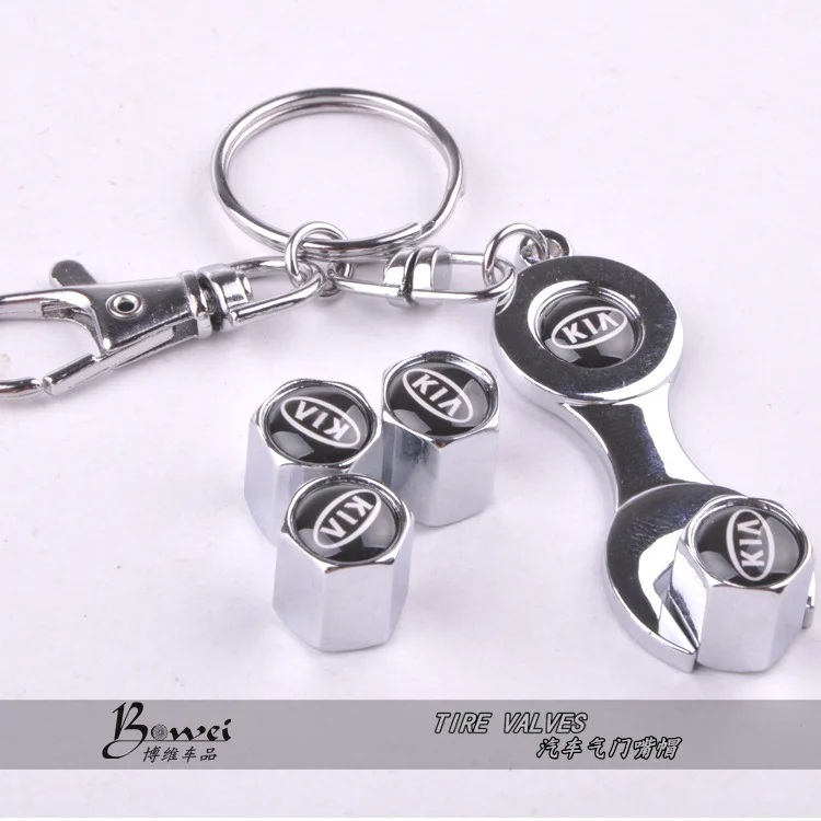 New Hot Sale Car Wheel Tire Valve Caps with Mini Wrench & Keychain For KIA (4-Piece/Pack)