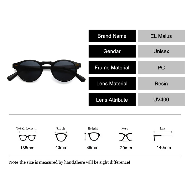 [EL Malus]Retro Small Oval Frame Sunglasses Mens Womens Dark Green Lens Mirror Vintage Leopard Shades Brand Designer Sun Glasses