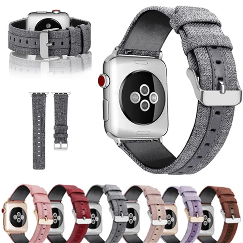 

Fabric leather Strap For Apple watch band 4/3/2/1 Canvas Replacement Bracelet belt Wristband For iwatch44/40/38/42mm Accessories
