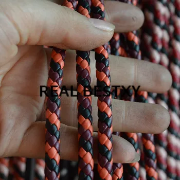 

REAL BESTXY 5m/lot 6mm black burgundy orange Lace Thong Flat round knit Leather String Cords leather strings super fiber