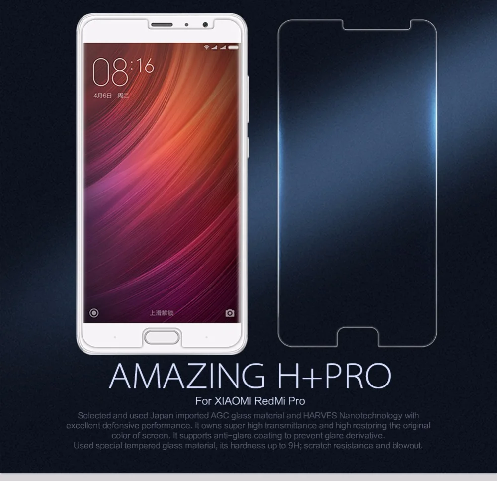 redmi pro Nillkin H+ Pro 2.5 D round edge 0.2 mm Tempered Glass Screen Protector free shipping for xiaomi redmi pro (5.5 inch)