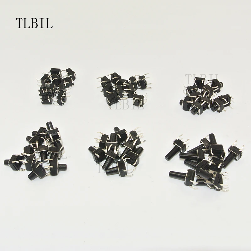 

50Pcs 6x6x4.3/5/6/7/8/10/12mm Tact Switch Tactile Push Button Switch Kit Sets DIP 4P Micro Switch High Quality