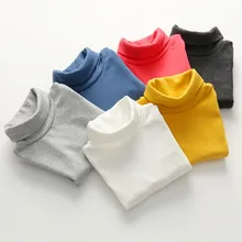 Осенне-зимний детский свитер с высоким воротником; 10 однотонных цветов; свитер для девочек; пуловер для мальчиков; Базовая рубашка для детей 2-10 лет