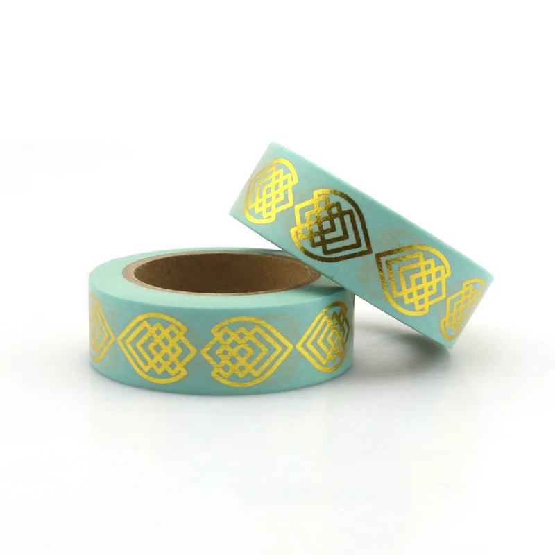 10M Abstract Blue Foil Washi Tape Gold Grid Geometric shapes for