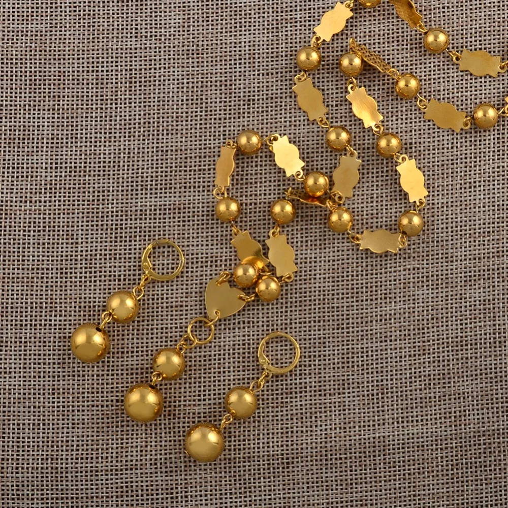Anniyo 63 см или 25 дюймов/Бусы Ожерелья и круглые сережки с шаром для женщин Marshall Isles Золотой Цвет Ювелирные изделия Подарки#106406P