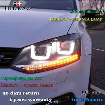 

Hireno Headlamp for 2011-2015 Volkswagen Polo Headlight Assembly LED DRL Angel Lens Double Beam HID Xenon 2pcs