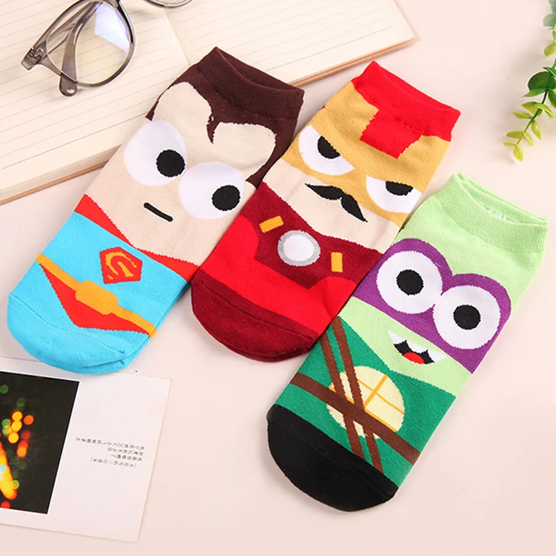 Marvel Iron Man Captain America cartoon socks Spiderman Batman funny personalized men's spring summer comfort cotton ankle sock