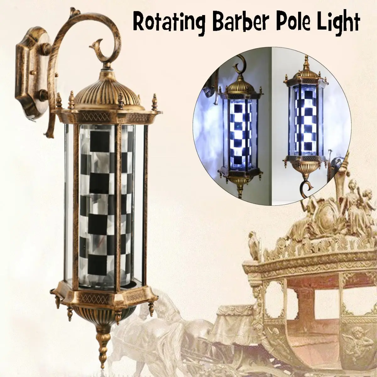 

220V LED Barber Shop Sign Pole Light Black White Retro Design Roating Salon Wall Light Lamp Beauty Salon Lamp New