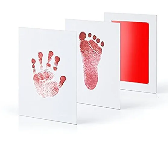 Newborn Footprint Imprint Kit Baby Inkless Pad Storage Memento Photo Frame Kits Baby Souvenir Drawer Inkless Handprint Casting - Цвет: RED